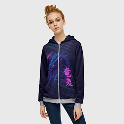 Толстовка на молнии женская Неоновый дракон - арт, цвет: 3D-меланж — фото 2