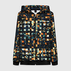 Толстовка на молнии женская Тёмный синий с оранжевым кубики абстракция, цвет: 3D-черный