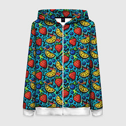 Женская толстовка на молнии Летний вайб - фрукты и ягоды паттерн