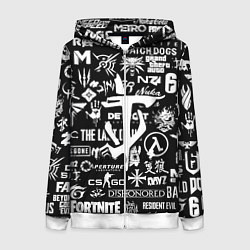 Толстовка на молнии женская Doom логотипы всех игр, цвет: 3D-белый