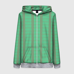 Женская толстовка на молнии Color green cage brown stripes