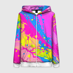 Толстовка на молнии женская Яркая абстракция из розовых и голубых красок, цвет: 3D-белый