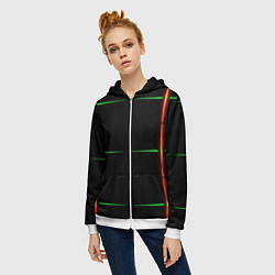 Толстовка на молнии женская Color black green orange stripes, цвет: 3D-белый — фото 2