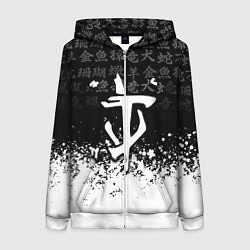 Женская толстовка на молнии Doom японские символы краски