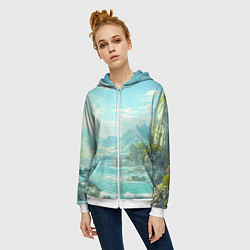 Толстовка на молнии женская Художественный берег со скалами, цвет: 3D-белый — фото 2