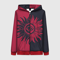 Женская толстовка на молнии Солнце красно-синее