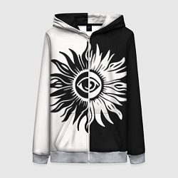 Женская толстовка на молнии Солнце черно-белое