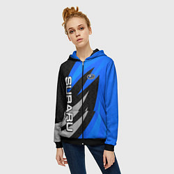 Толстовка на молнии женская Subaru - синий, цвет: 3D-черный — фото 2