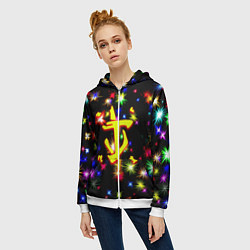 Толстовка на молнии женская Doom новогодние искры, цвет: 3D-белый — фото 2