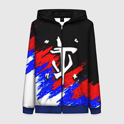 Толстовка на молнии женская Doom триколор краски, цвет: 3D-синий