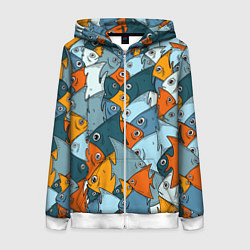 Толстовка на молнии женская Много рыб, цвет: 3D-белый