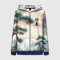 Толстовка на молнии женская Сосна в Японском пейзаже, цвет: 3D-синий