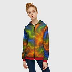 Толстовка на молнии женская Разноцветный дым, цвет: 3D-красный — фото 2