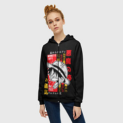 Толстовка на молнии женская Ван Пис Луффи, цвет: 3D-черный — фото 2