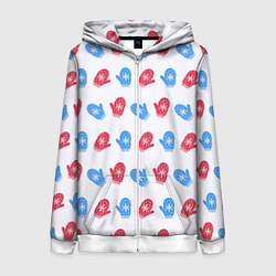 Женская толстовка на молнии Голубые и красные варежки