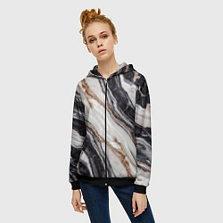 Толстовка на молнии женская Текстура жемчужный мрамор, цвет: 3D-черный — фото 2