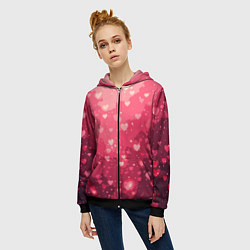 Толстовка на молнии женская Розовый с сердечками паттерн, цвет: 3D-черный — фото 2