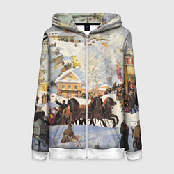 Толстовка на молнии женская Русская тройка зимой - картина Масленица Кустодиев, цвет: 3D-белый