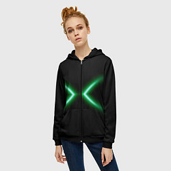 Толстовка на молнии женская Neon green lines, цвет: 3D-черный — фото 2