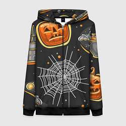 Толстовка на молнии женская Атмосфера хэллоуина, цвет: 3D-черный