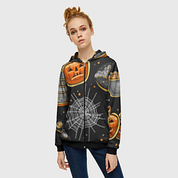 Толстовка на молнии женская Атмосфера хэллоуина, цвет: 3D-черный — фото 2