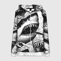 Толстовка на молнии женская Белая акула - стая, цвет: 3D-белый
