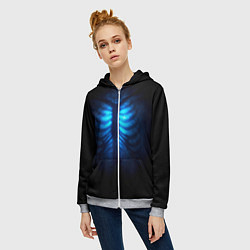 Толстовка на молнии женская Душа синяя - позвоночник и рёбра просвечиваются, цвет: 3D-меланж — фото 2