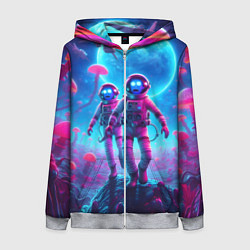 Толстовка на молнии женская Астронавты Морти и Рик на планете розовых неоновых, цвет: 3D-меланж