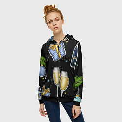 Толстовка на молнии женская Новогодний вайб, цвет: 3D-черный — фото 2