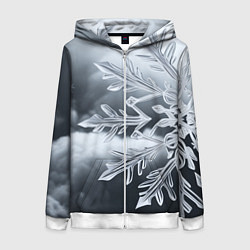 Толстовка на молнии женская Снежинка на черно белое, цвет: 3D-белый