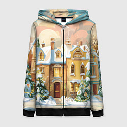 Толстовка на молнии женская Новогодний город, цвет: 3D-черный