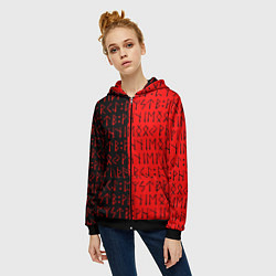 Толстовка на молнии женская Знаки рун, цвет: 3D-черный — фото 2