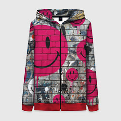 Толстовка на молнии женская Розовые смайлы граффити, цвет: 3D-красный