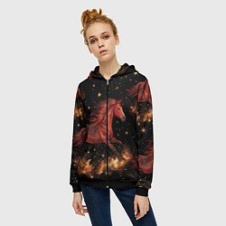 Толстовка на молнии женская Огненные лошади - паттерн, цвет: 3D-черный — фото 2