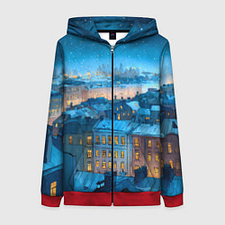 Толстовка на молнии женская Крыши зимнего Питера, цвет: 3D-красный