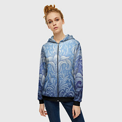 Толстовка на молнии женская Ледяной цветочный орнамент, цвет: 3D-черный — фото 2