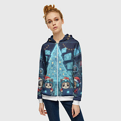 Толстовка на молнии женская Новогодние котики айтишники, цвет: 3D-белый — фото 2