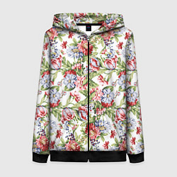 Толстовка на молнии женская Цветы, цвет: 3D-черный