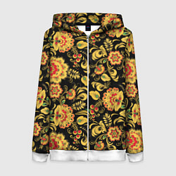 Толстовка на молнии женская Хохлома, цвет: 3D-белый