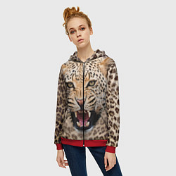 Толстовка на молнии женская Взгляд леопарда, цвет: 3D-красный — фото 2