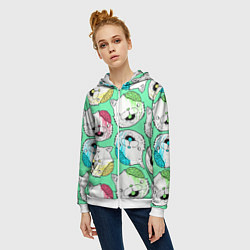 Толстовка на молнии женская Drop Dead: Kitty Heads, цвет: 3D-белый — фото 2