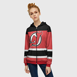 Толстовка на молнии женская New Jersey Devils, цвет: 3D-красный — фото 2