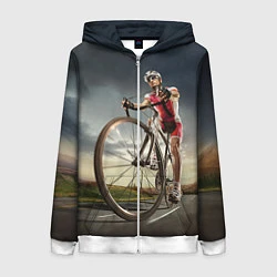 Толстовка на молнии женская Велогонщик, цвет: 3D-белый