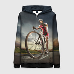 Толстовка на молнии женская Велогонщик, цвет: 3D-черный