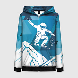 Толстовка на молнии женская Горы и сноубордист, цвет: 3D-черный