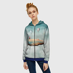 Толстовка на молнии женская Летящий кит, цвет: 3D-синий — фото 2