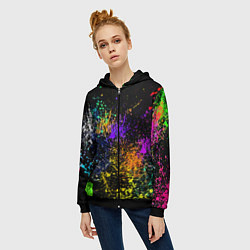 Толстовка на молнии женская Брызги красок, цвет: 3D-черный — фото 2