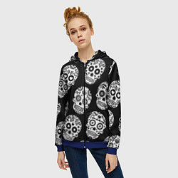 Толстовка на молнии женская Черепа, цвет: 3D-синий — фото 2