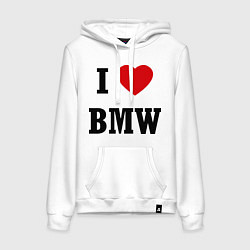 Толстовка-худи хлопковая женская I love BMW, цвет: белый