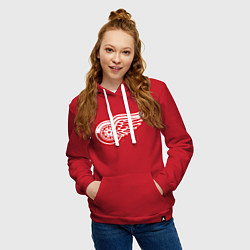 Толстовка-худи хлопковая женская Detroit Red Wings, цвет: красный — фото 2